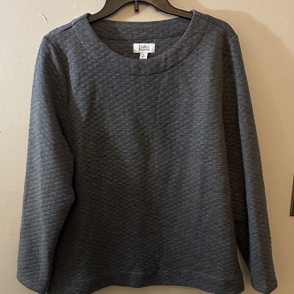 croft & barrow Quilted Crewneck Sweater - Charcoal